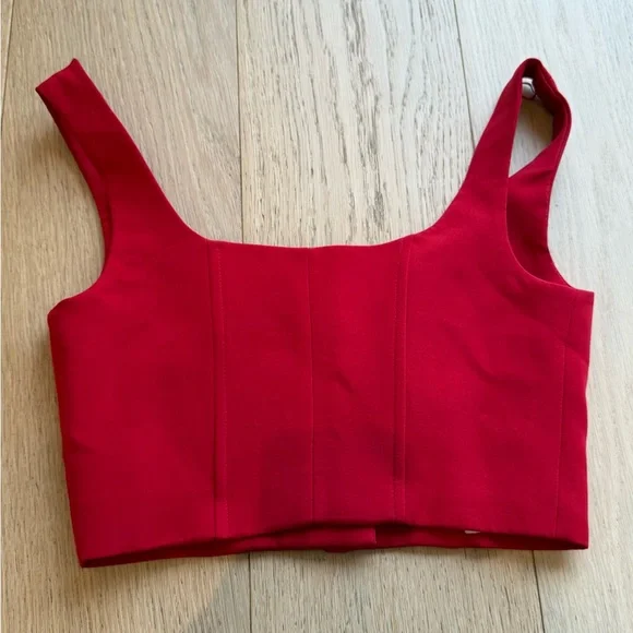 ZARA Red Rhinestone Button Corset Crop Top Bustier Tank Size S BNWT - Picture 3 of 5